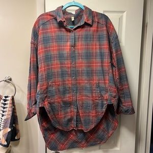 Free People Oversized Distressed Plaid. Size Medium.